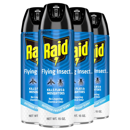 Raid Flying Insect Killer spray bottle ready for quick on-contact insect control.