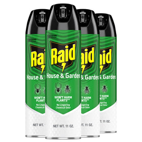 Raid House & Garden aerosol can front view for interior and exterior bug control.
