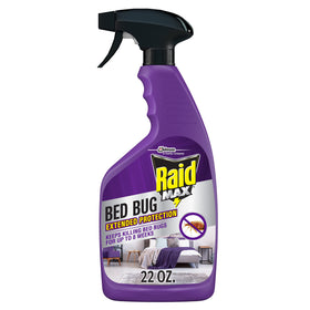 Raid Max Bed Bug Extended Protection bottle pour demonstrates easy application for fast treatment.
