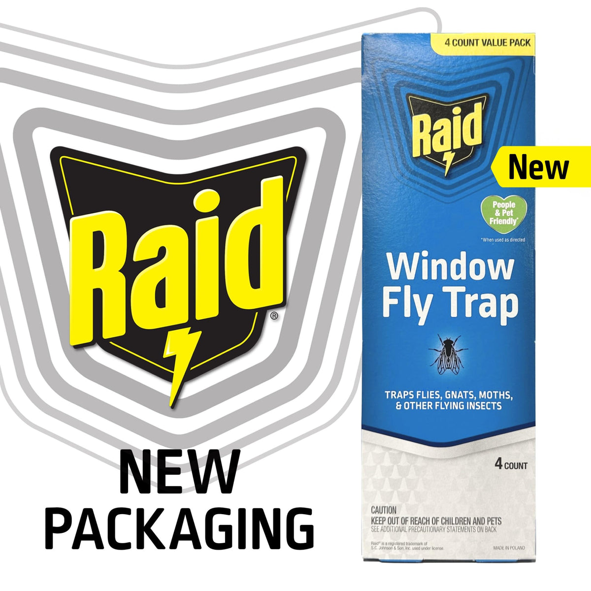 Raid transparent fly trap closeup shows clear adhesive surface catching insects
