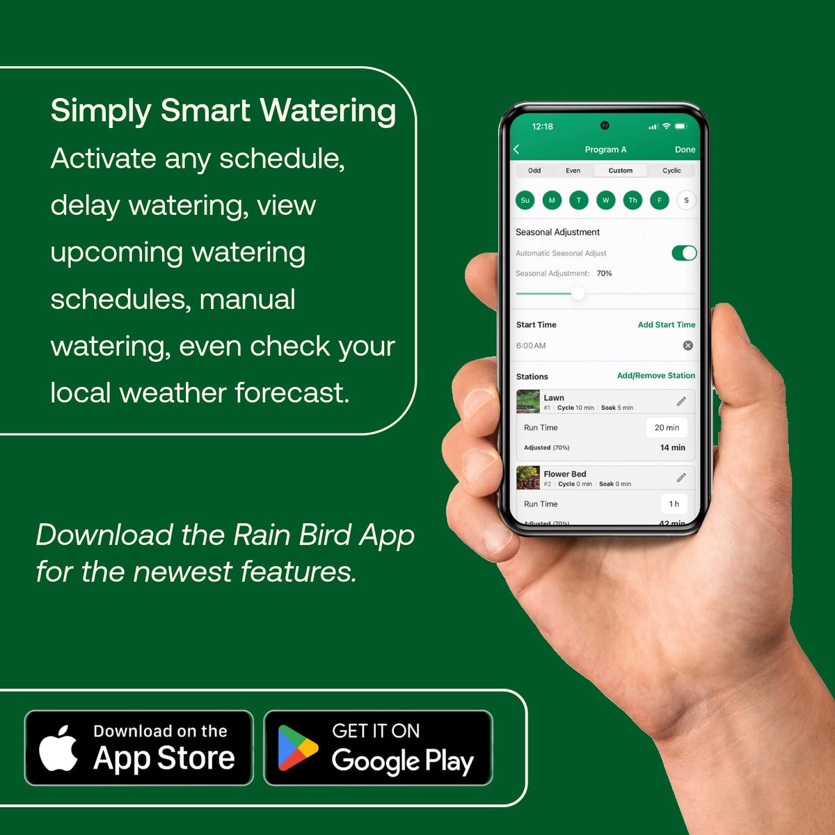 Rain Bird 8-zone indoor controller managing multiple zones with programmable run times.