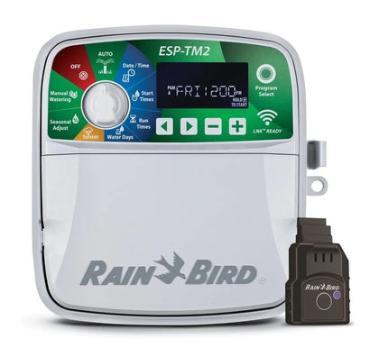 Rain Bird ESP-TM2 4-zone controller display shows easy scheduling and setup benefits
