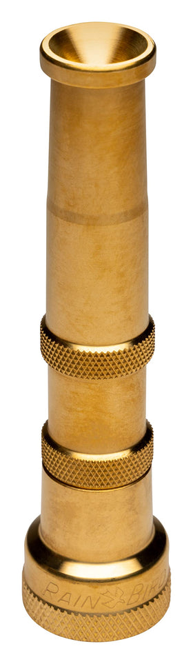 Rain Bird HENZLB5ADJ 5-inch brass nozzle close-up highlighting durable lead-free construction for garden tasks.