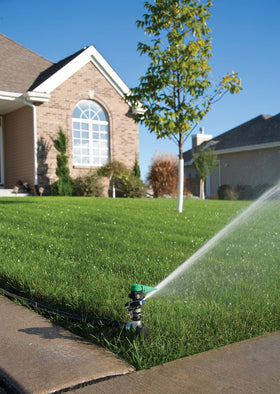Rain Bird P5RLSP shows adjustable 360° pattern for complete yard coverage.