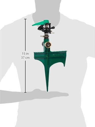 Rain Bird P5RLSP brass-weighted arm slows rotation for even watering.