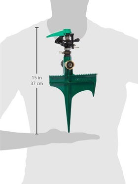Rain Bird P5RLSP brass-weighted arm slows rotation for even watering.