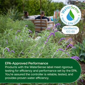 Rain Bird rain delay feature to pause irrigation during weather changes.