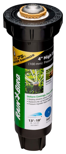 Rain Bird rotary sprinkler 360 pattern provides uniform coverage with wind resistance.
