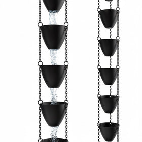 Rain Chains Direct Cascading Bowls full chain guides heavy rain smoothly downspouts.