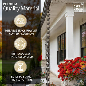 Rain Chains Direct Cascading Bowls rust-resistant aluminum for long outdoor use.