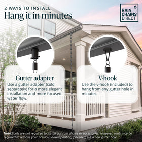 Rain Chains Direct cup dimensions 1.25 inches by 2 inches highlight profile.