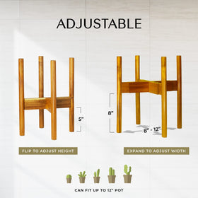 Rainbleland Acacia plant stand adjustable setup demonstrates width fit for 8–12 inch pots.