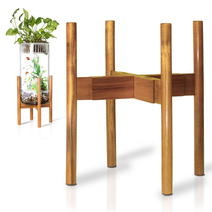 Rainbleland Acacia plant stand side view shows sturdy construction and warm wood finish.