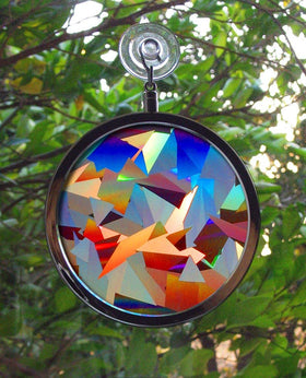Rainbow Symphony window suncatcher with chrome frame adds color and focal ambiance to any room.