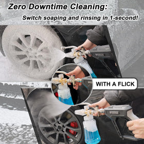 Raincovo foam cannon density control knob highlights customizable foam for various surfaces.