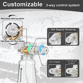 Raincovo foam cannon quick-connect ensures secure attachment to most pressure washers.