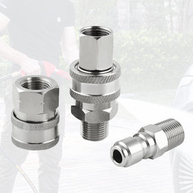 Raincovo four-piece adapter set ready for high PSI cleaning tasks.