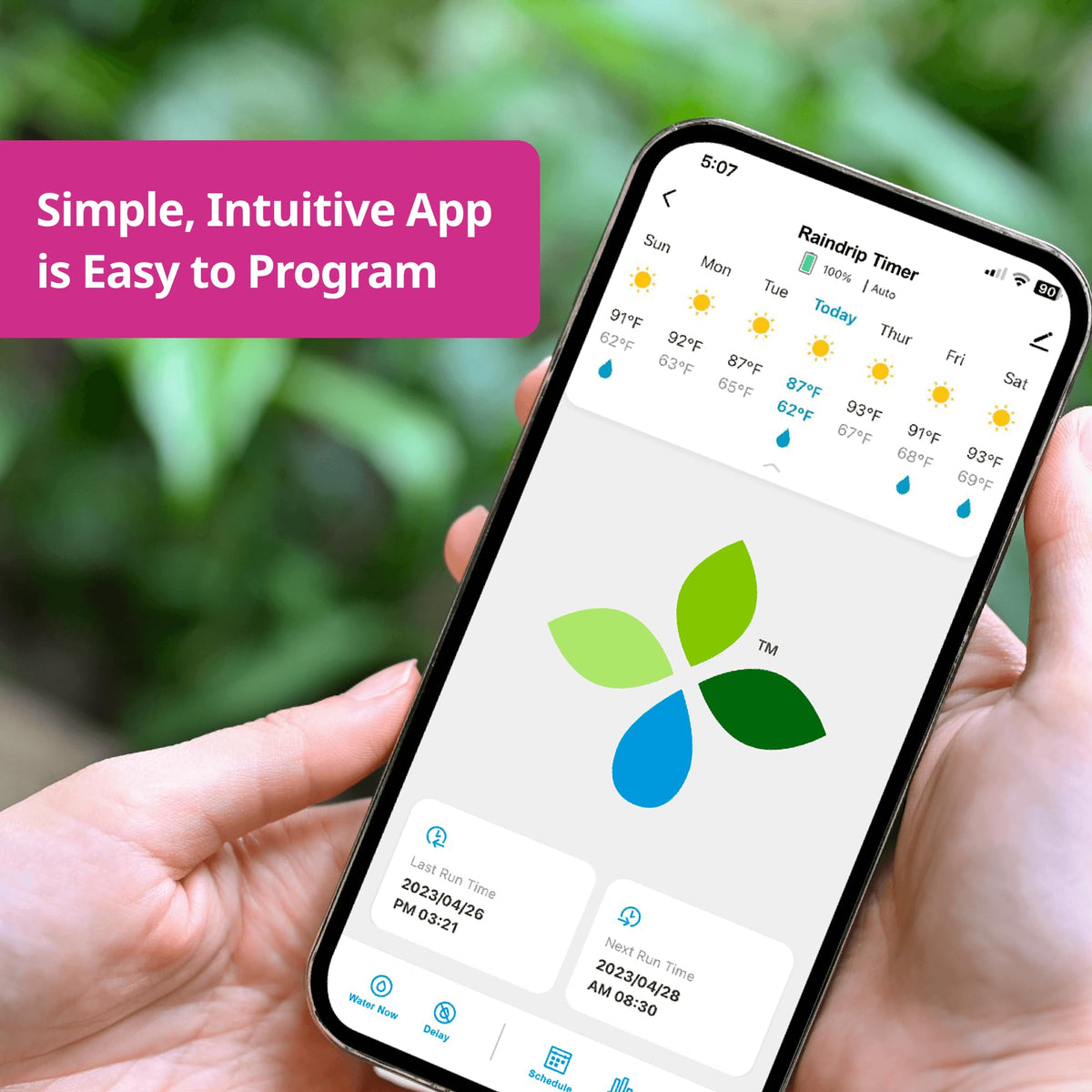 Raindrip R875CT app control demonstrates scheduling from your phone