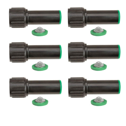 Raindrip swivel adaptor with washer for easy 3/4 in hose-to-1/2 in compression irrigation connections.