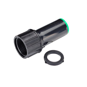Raindrip swivel adaptor with washer screens particles to prevent clogs in drip lines