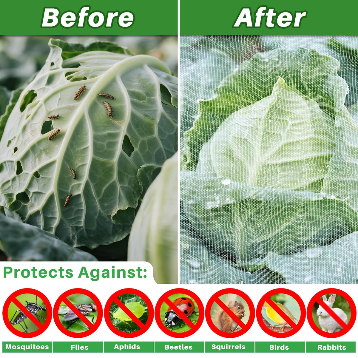 RAINFLOW garden pest barrier netting safeguards fruits and vegetables from birds and insects.