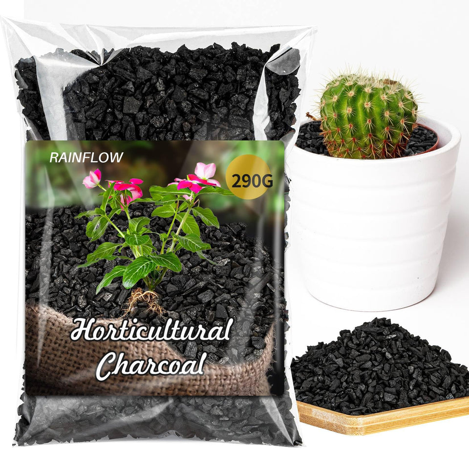 RAINFLOW horticultural charcoal pack shot emphasizes soil vitality