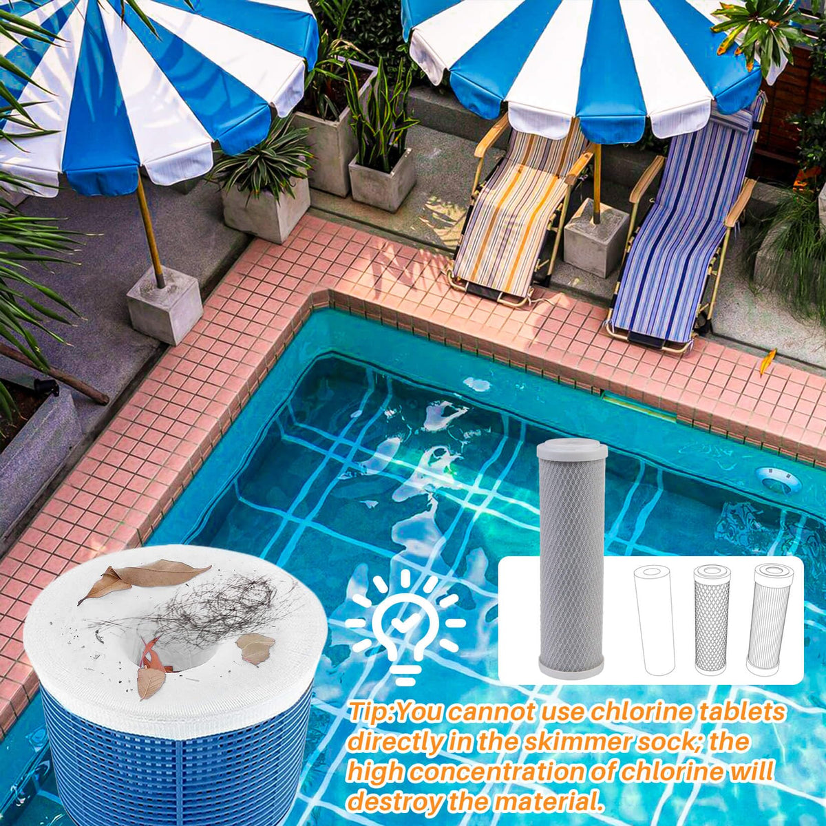 Easy installation of RAINFLOW skimmer socks fits any basket size.