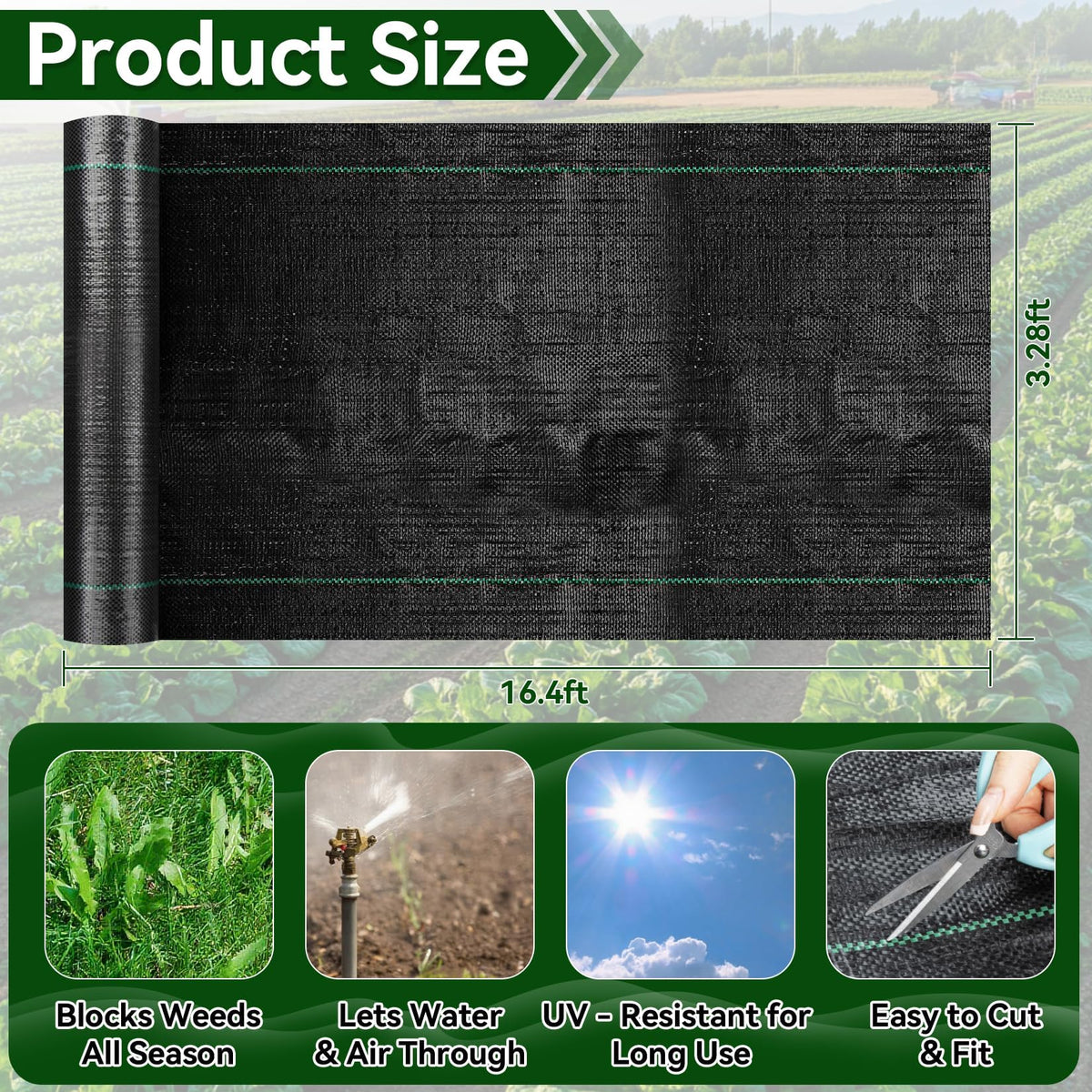 RAINFLOW weed barrier fabric cut-to-fit design enables easy trimming for precise garden beds.