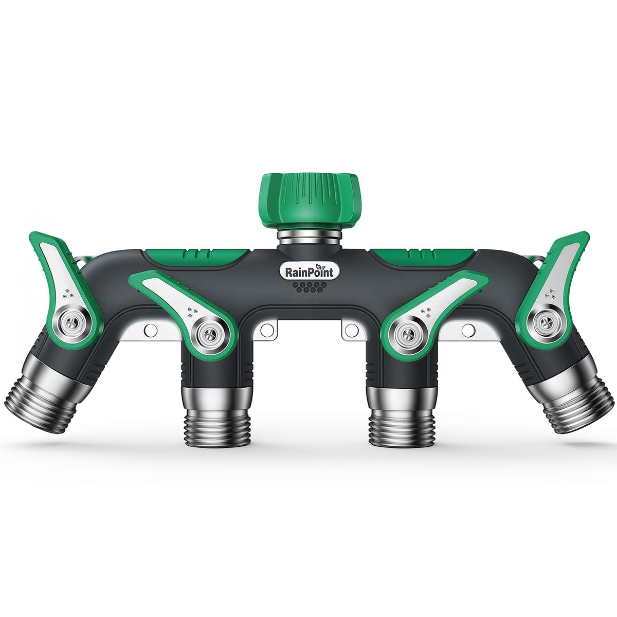 RAINPOINT 4-way hose splitter with metal body for durable multi-outlet watering