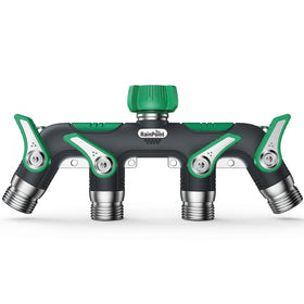 RAINPOINT 4-way hose splitter with metal body for durable multi-outlet watering