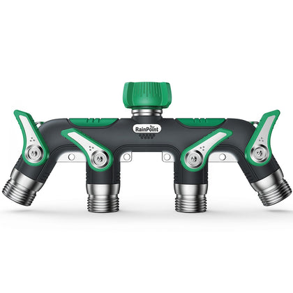 RAINPOINT 4-way hose splitter with metal body for durable multi-outlet watering