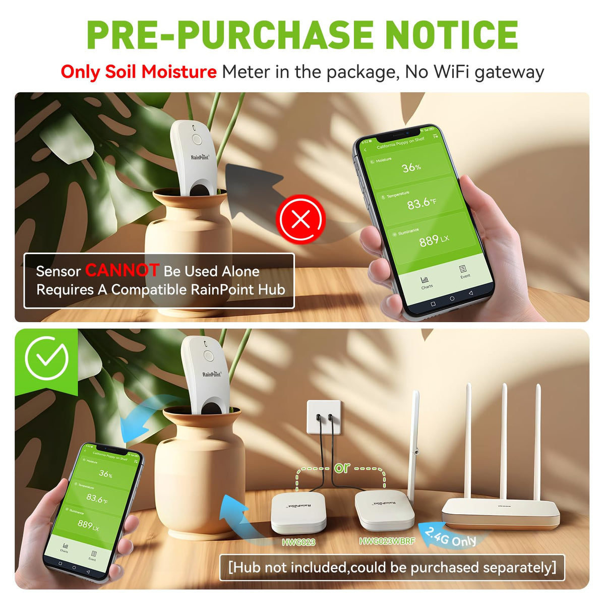 RainPoint air temperature sensor helps monitor plant environments.