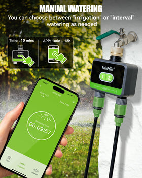 RainPoint Alexa and Google Assistant compatibility enables hands-free garden irrigation.