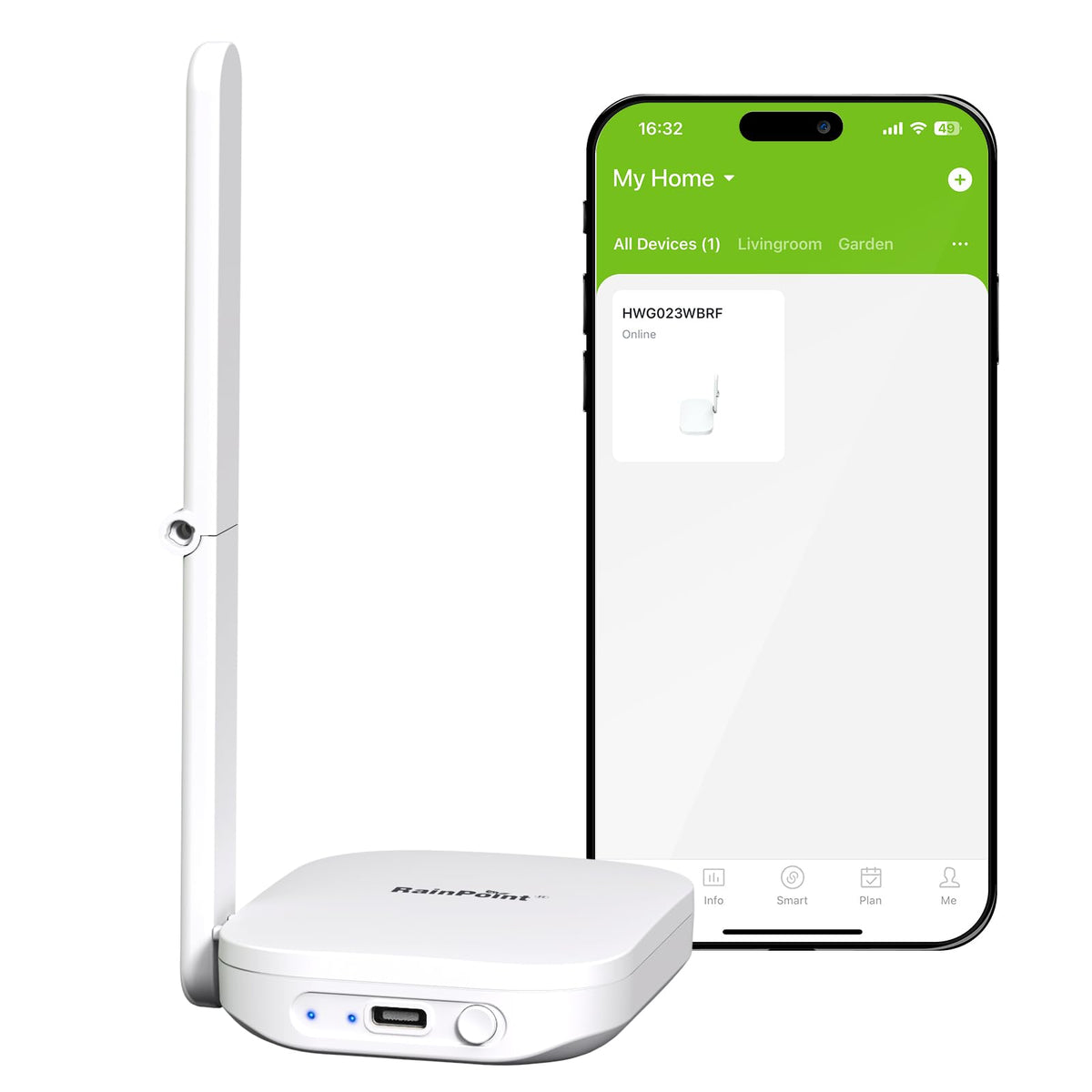 RainPoint gateway integrates with drip irrigation and sprinkler setups.