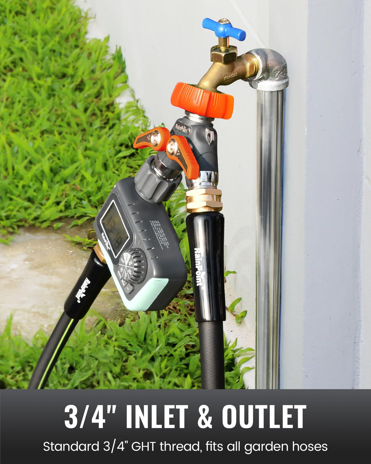 RAINPOINT anti-twist connection ensures tool-free setup with standard hoses