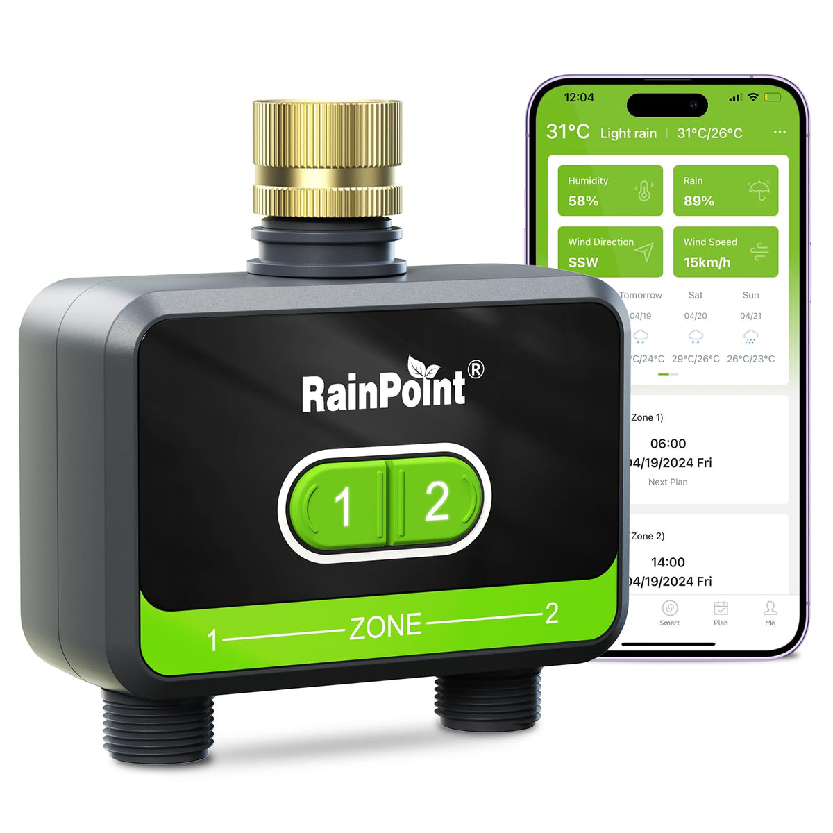 RainPoint Bluetooth water timer on hose for near-range watering control.