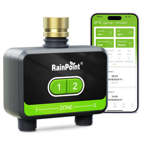 RainPoint Bluetooth water timer on hose for near-range watering control.