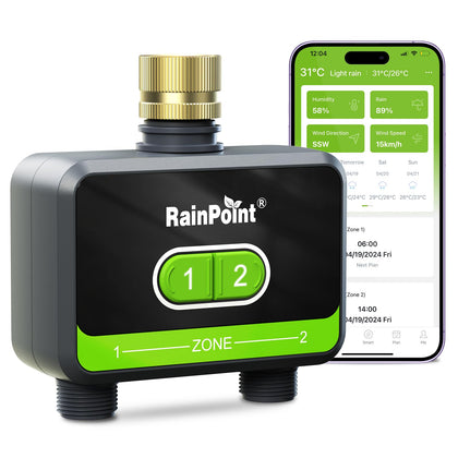 RainPoint Bluetooth water timer on hose for near-range watering control.