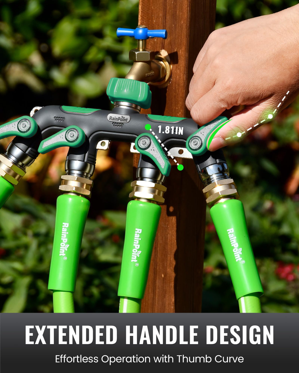 RAINPOINT reinforced brass swivel connection maintains steady flow