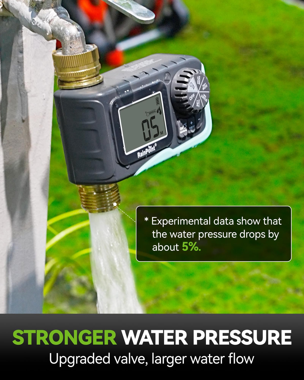 RAINPOINT brass water inlet provides a secure leak-free hose connection.