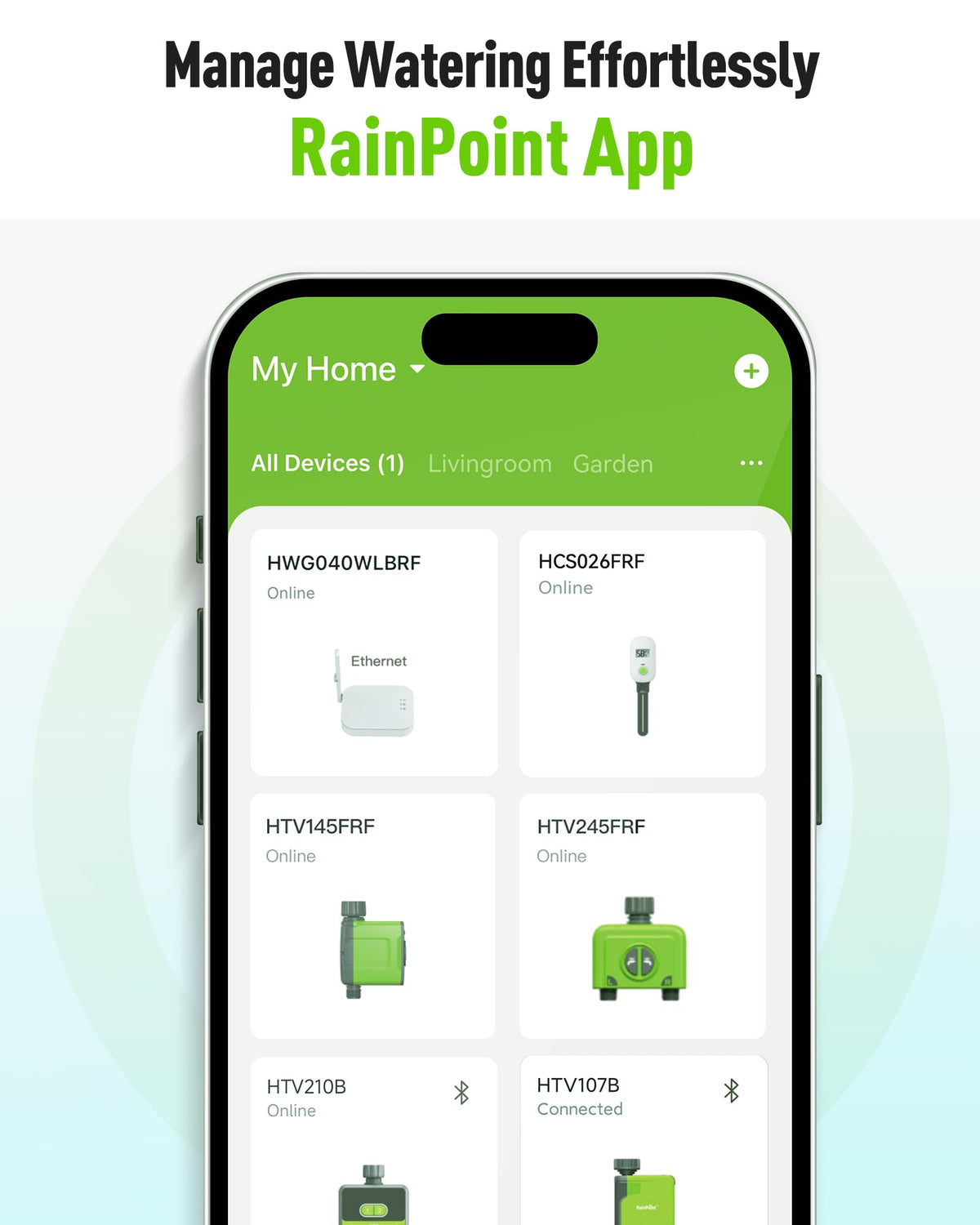RAINPOINT device network setup shows effortless pairing with multiple sensors.