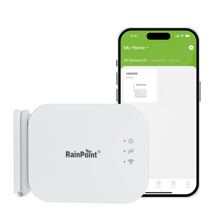 RAINPOINT Ethernet Gateway front view shows compact design for reliable outdoor connectivity.