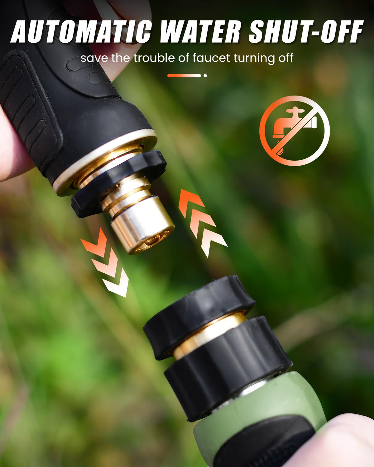 RAINPOINT flow-stop connector allows turning off water at the nozzle