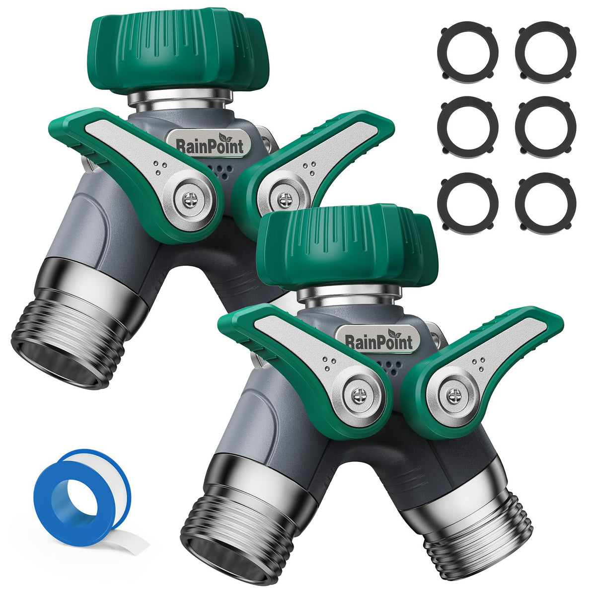 RAINPOINT garden hose splitter 2-way full-flow valve enables efficient watering.
