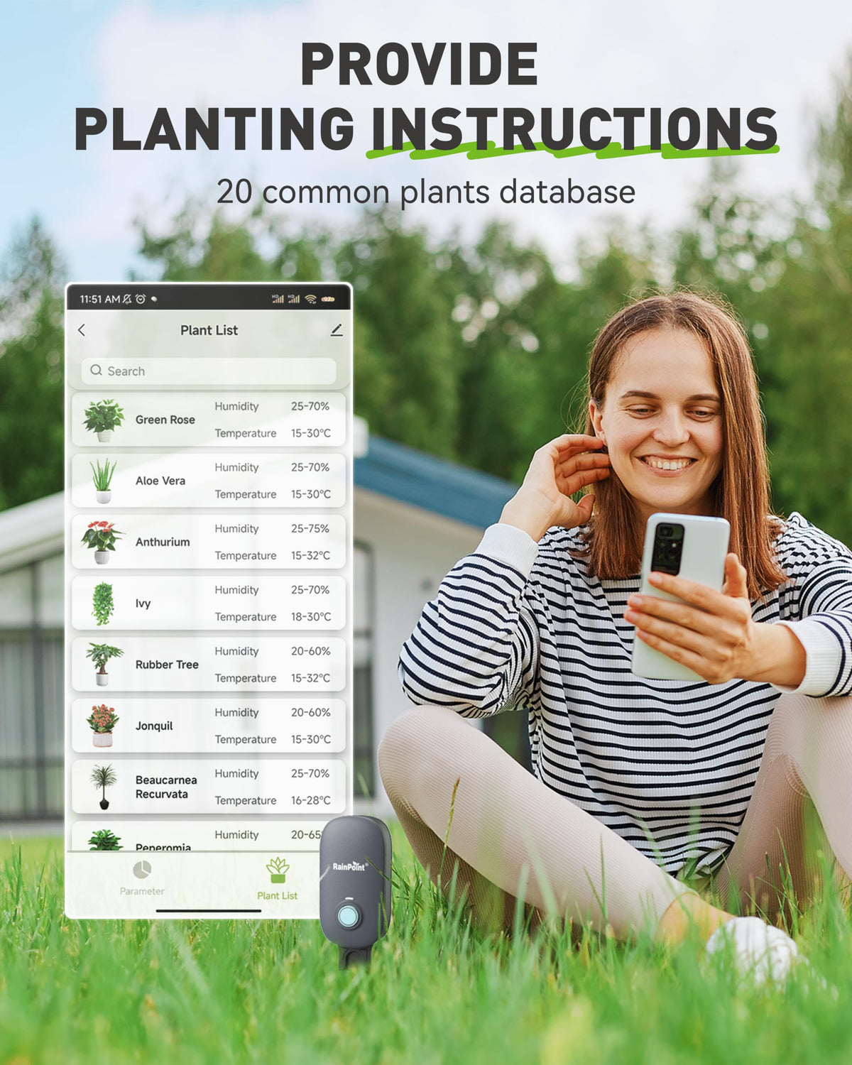 RAINPOINT ITV102b water timer integration auto-adjusts irrigation with soil data