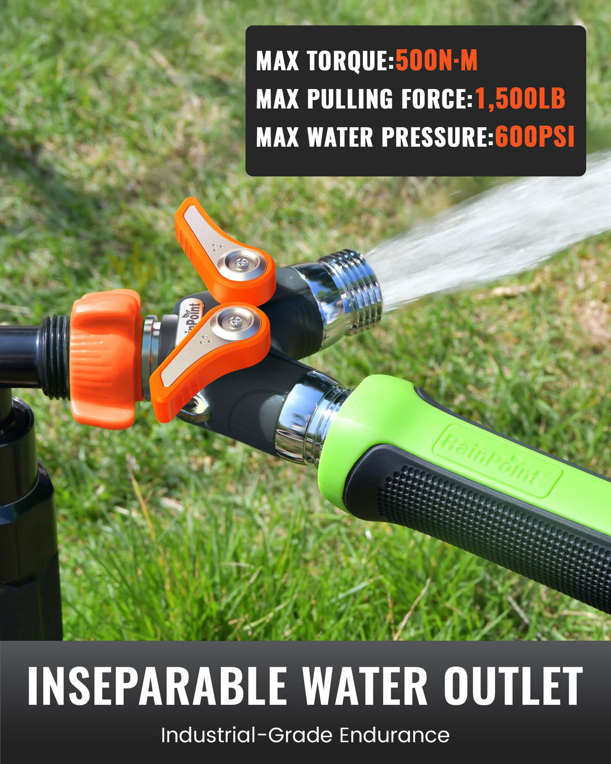 RAINPOINT metal body durable construction withstands tough weather and high water pressure
