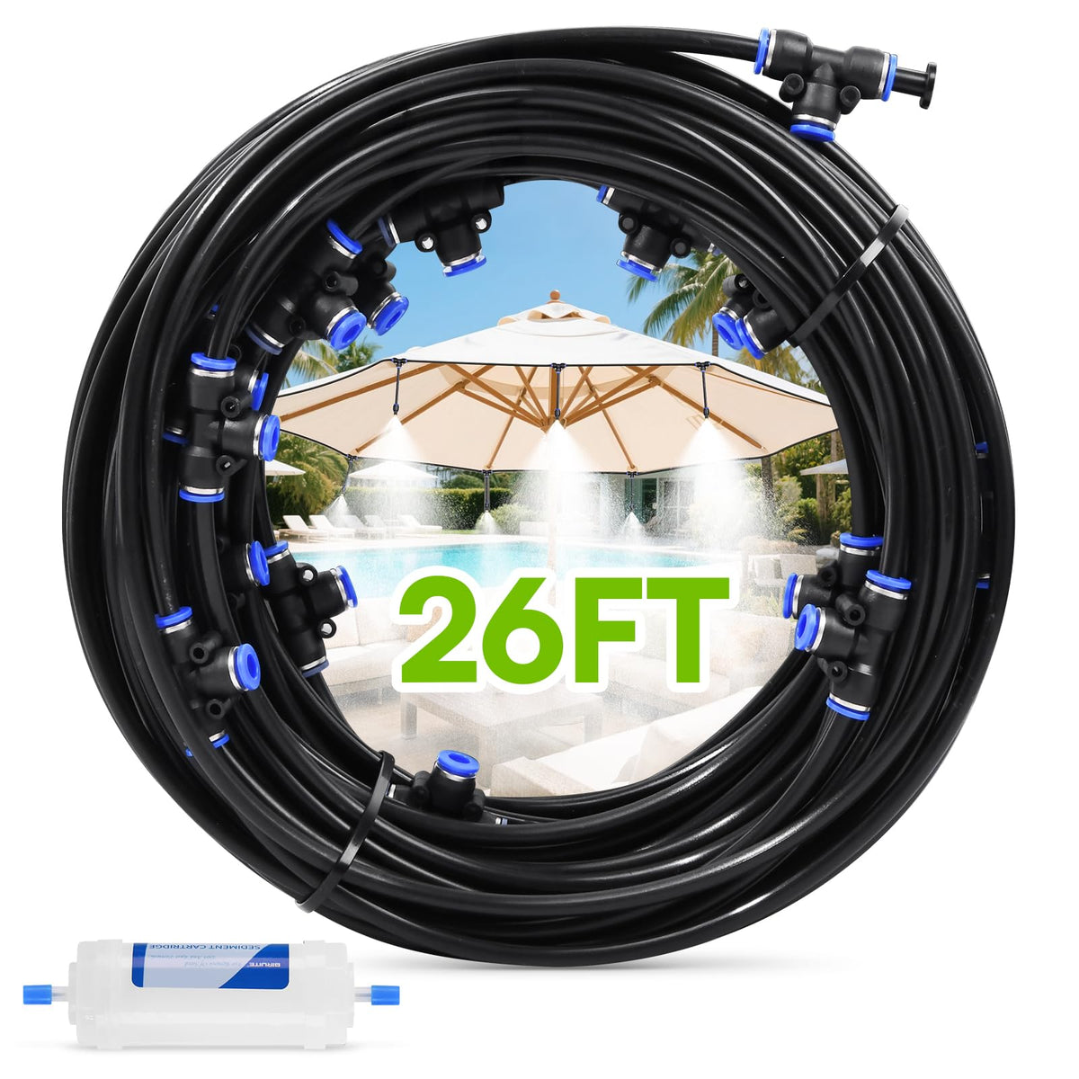 Rainpoint outdoor patio misting 26ft line cools sunny deck