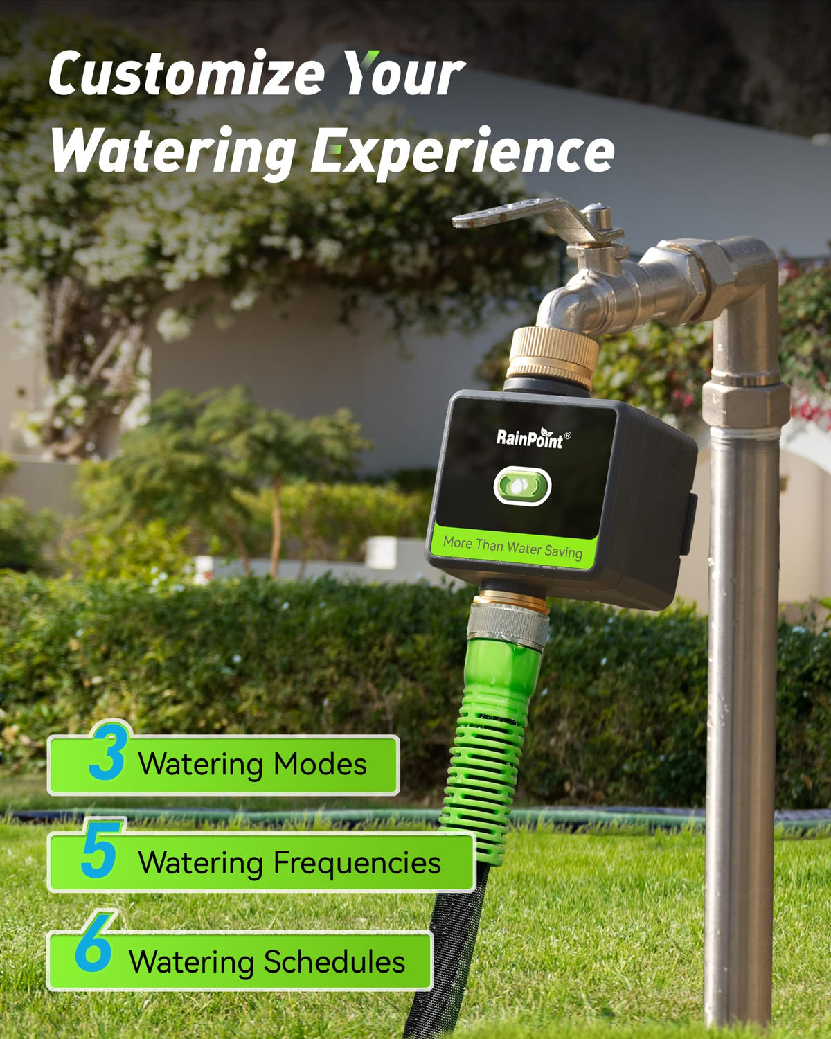 RAINPOINT app control demonstrates scheduling from your phone for precise irrigation.