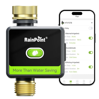 RAINPOINT Smart Hose Timer front view with quick Bluetooth setup for easy garden watering.