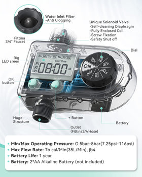 RAINPOINT Sprinkler Timer 360-degree inlet feature enables versatile faucet alignment